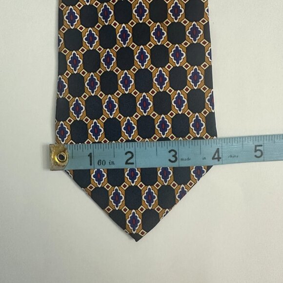 Fashion Neckwear Handmade Silk Necktie Gold Red White Blue Geometric Pattern Tie - Picture 7 of 7